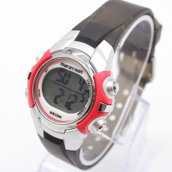 Vintage Marathon Digital Watch Silver Tone Stainless Steel Running Alarm WR50M - Picture 1 of 8